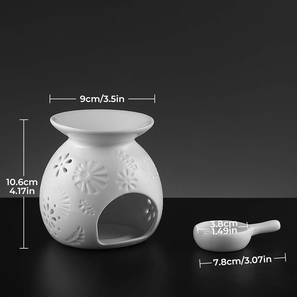 ecooe Aromalampe Teelichthalter Duftlampe aus Keramik weiß mit der Candle Löffel Aroma Diffuser
