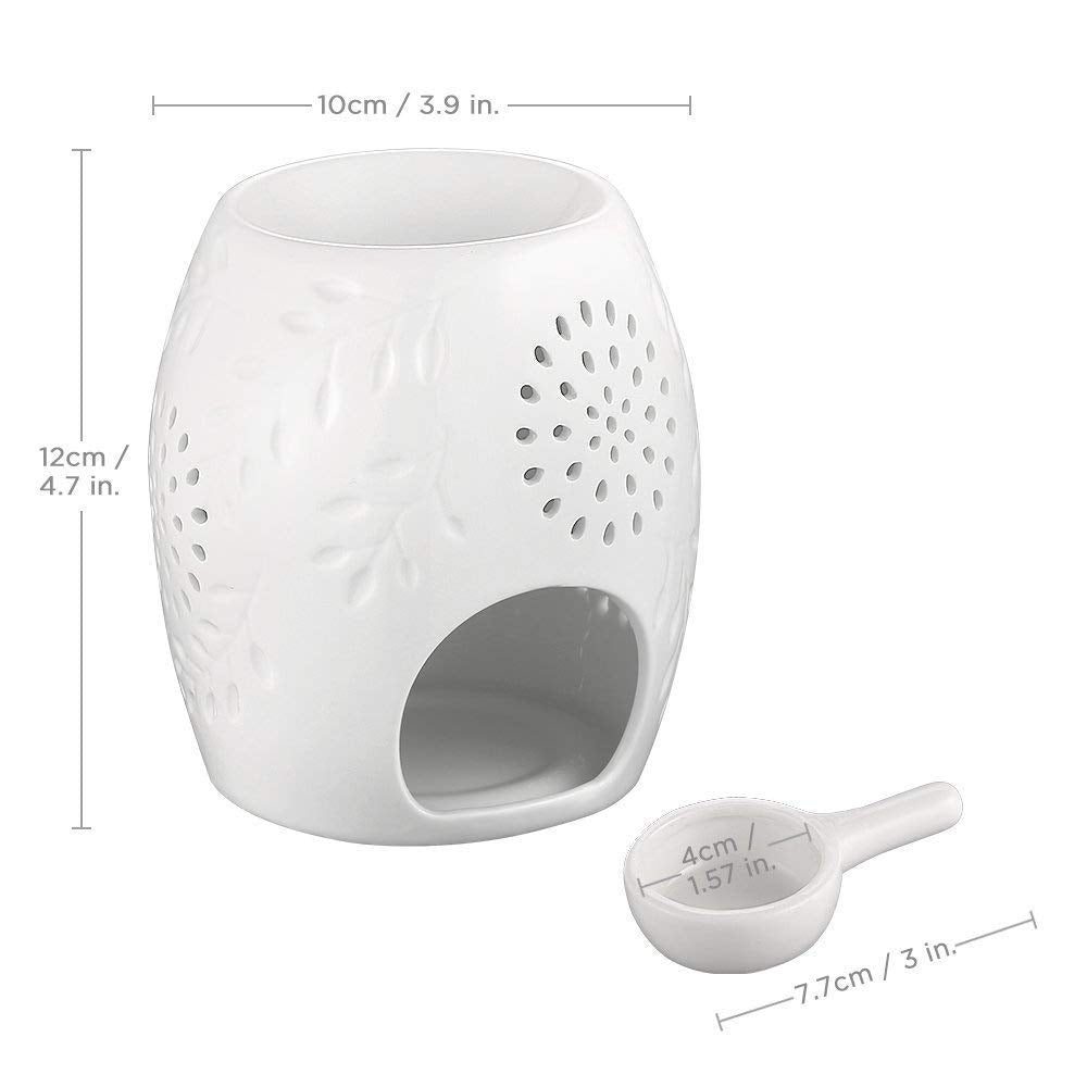 ecooe Aromalampe Teelichthalter Duftlampe aus Keramik weiß mit der Candle Löffel Aroma Diffuser