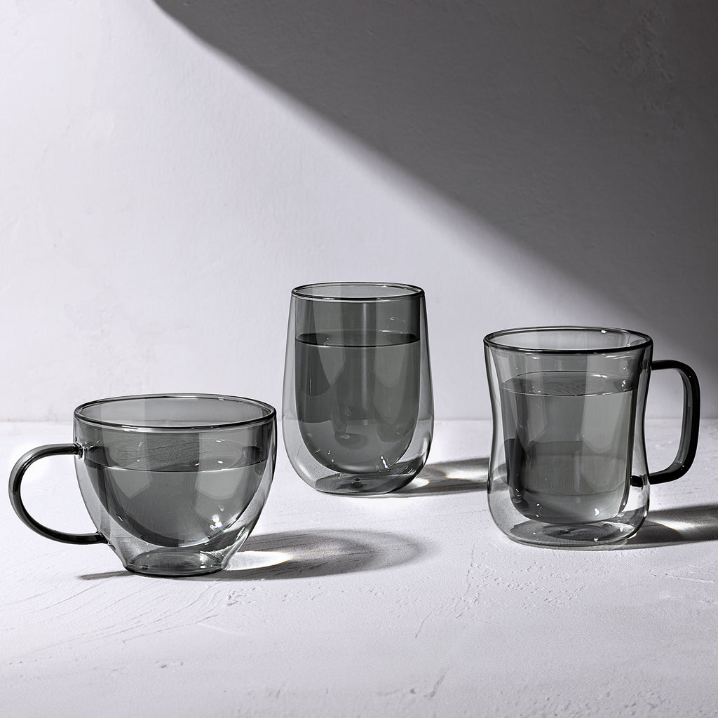 ecooe Black Double Walled Glass Coffee Mug 12 oz Latte Cappuccino Cups Set of 2 Coffee Cups with Handle, Heat Resistant Double Wall Glass Cup for Tea Milk Juice Ice Cream, Birthday Gifts for Mum Dad