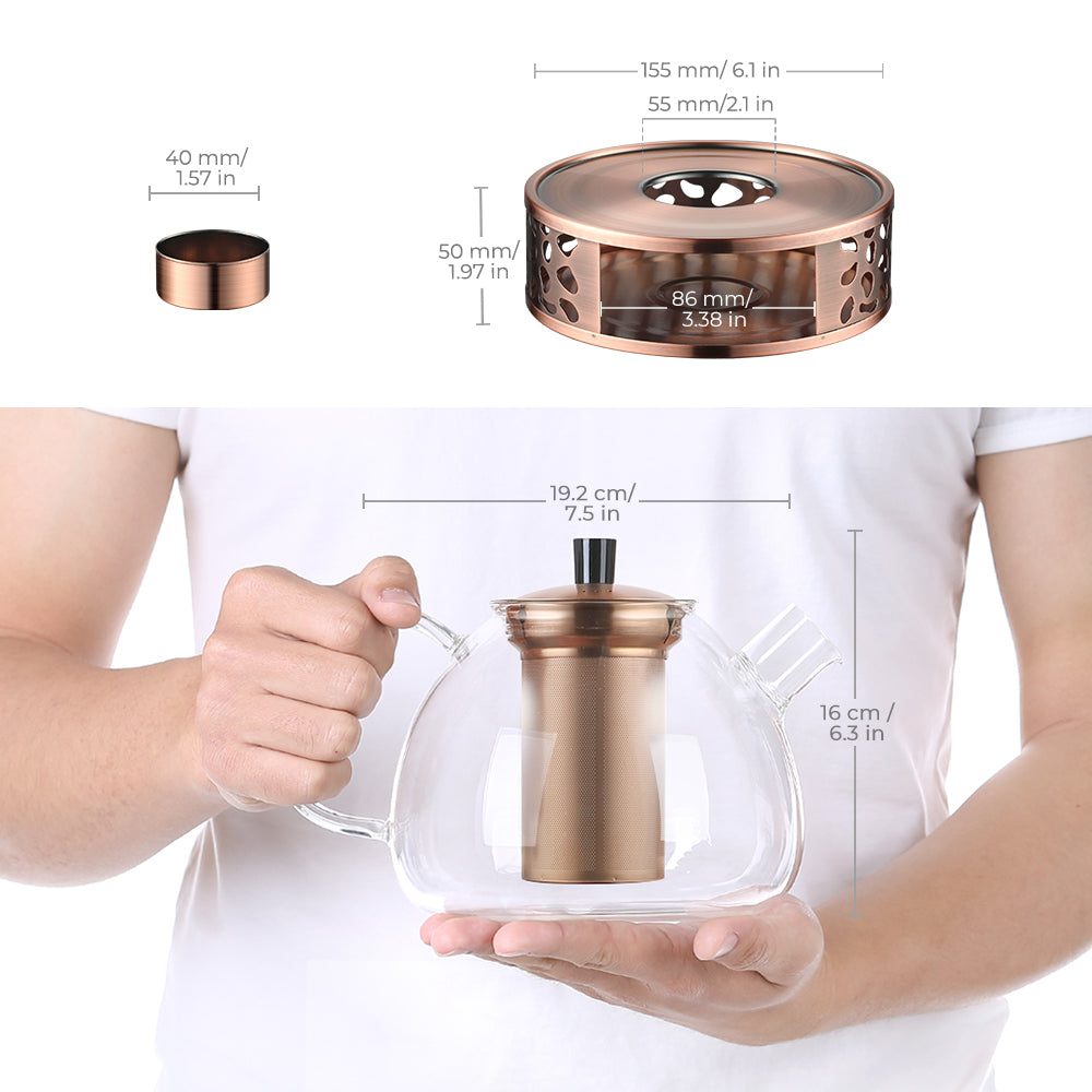 ecooe Teekanne aus Glas mit Teesieb, 1500 ml, mit Teewärmer 18/8 Edelstahl, Teekanne aus Glas mit abnehmbarem Teesieb aus Edelstahl (Kupferfarben), für schwarzen Tee, Grüntee, parfümierter Tee