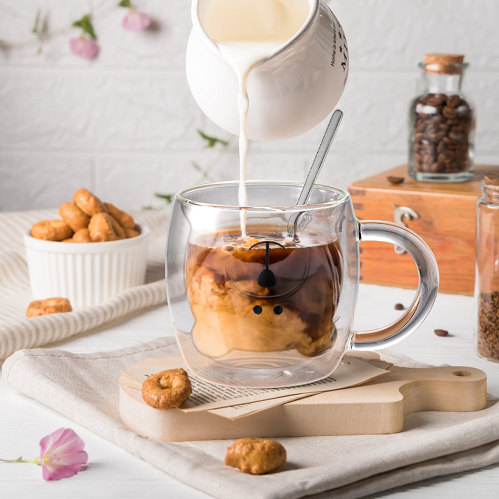 ecooe Süße Tassen Bär Doppelwandige Gläser 280ml Latte Macchiato Gläser Cappuccino Tasse Bär Kaffeetasse Doppelwandig Kaffeeglas Teegläser Geburtstag Valentinstag Geschenke für Frauen Männer Kinder