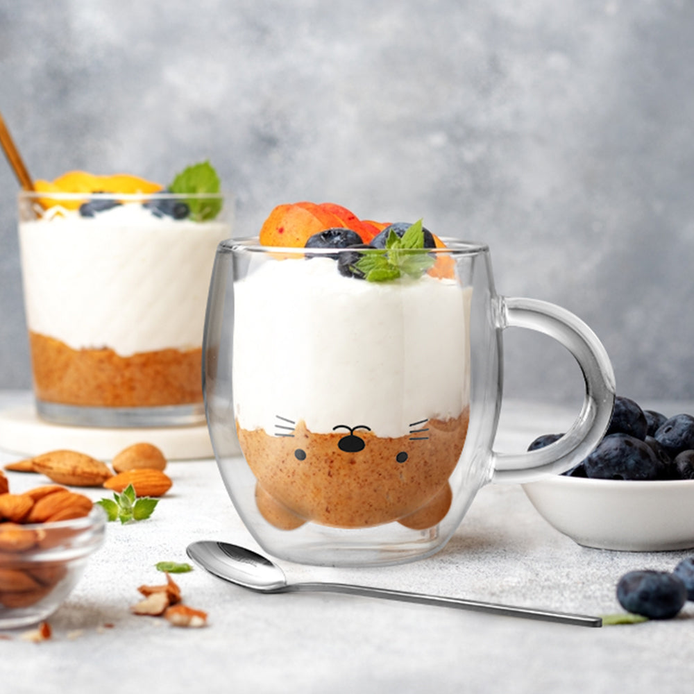 ecooe Süße Tasse Katze Doppelwandige Gläser 290ml Latte Macchiato Gläser Cappuccino Tassen Kaffeetasse Doppelwandig Kaffeeglas Teegläser Geburtstag Valentinstag Geschenke für Frauen Mütter Kinder