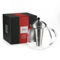 glastal Glas Silberne Teekanne 1500ml mit 18/8 Edelstahl Teesieb Borosilicate Glas Teebereiter Glaskanne Geeignet für Teewarmer
