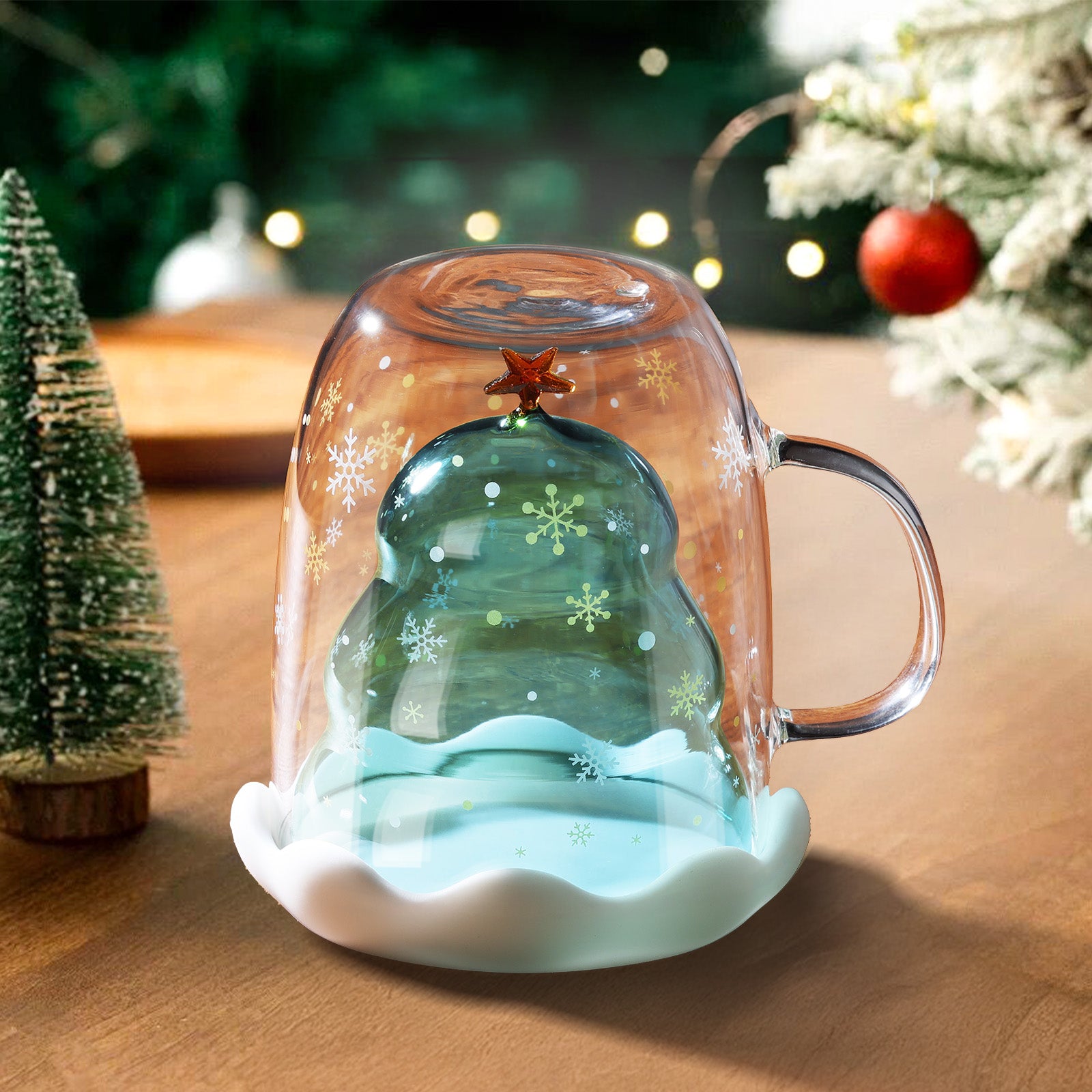 ecooe Doppelwandige Süße Weihnachtsbaum Latte Macchiato Gläser 270ml Kaffeetasse Weihnachten Becher mit Weihnachtsbaum Teesieb Teegläser für Milch, EIS, Weihnachtsgeschenke Geschenke für Frauen Kinder
