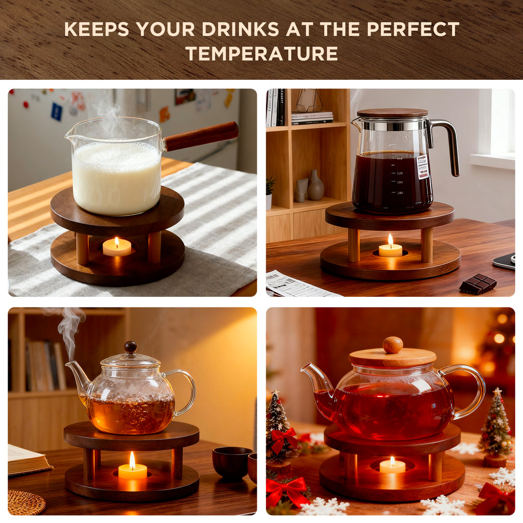 ecooe Stövchen Holz, Stövchen für Teekanne Aus natürlicher Eiche, Handgefertigter Teewärmer für Teekanne/Kaffe/Milch