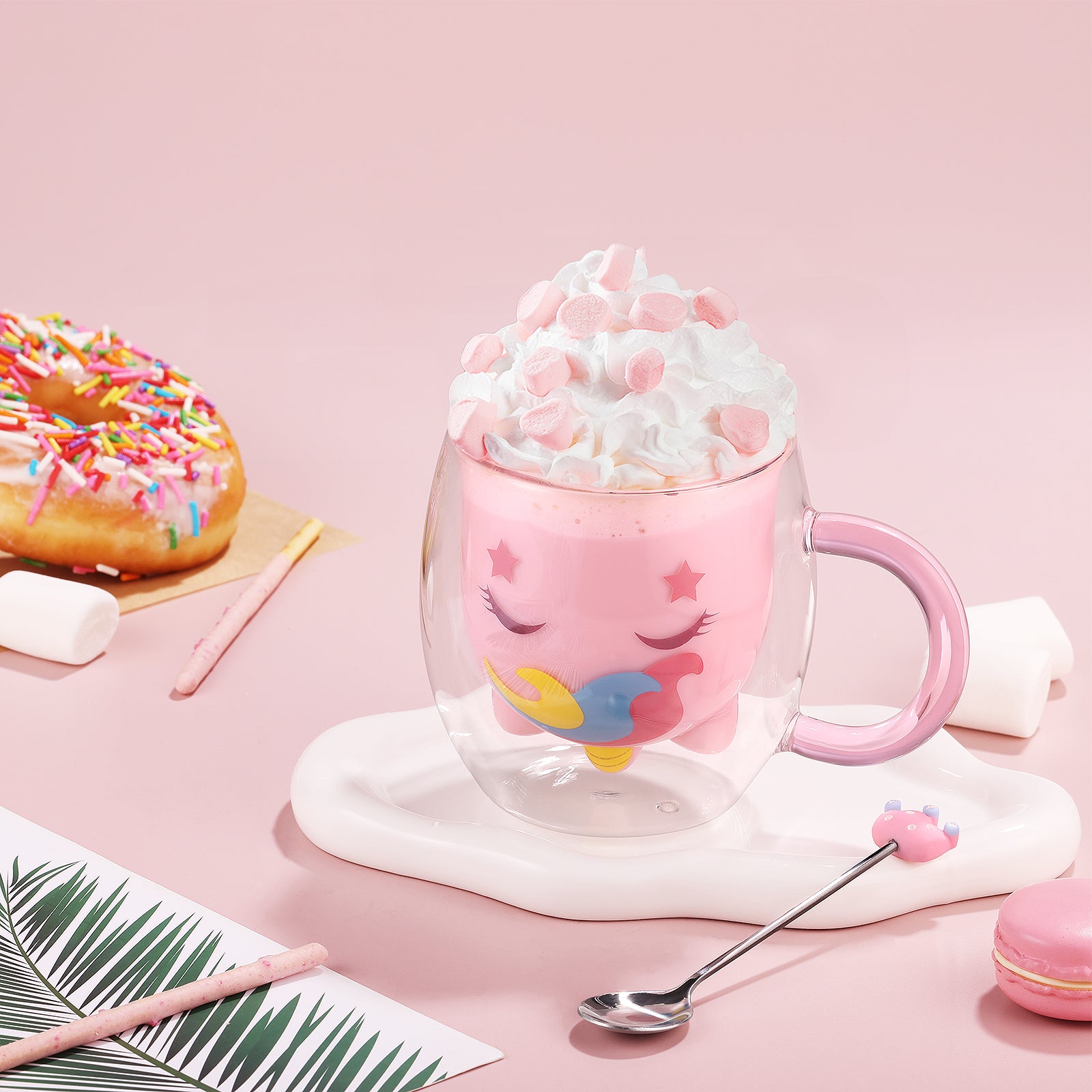 ecooe Doppelwandige Süße Einhorn Latte Macchiato Gläser Kaffeetasse 280 ml Kaffeeglas Teegläser für Cappuccino, Latte Macchiato,Tee, Milch, Geburtstag Valentinstag für Frauen Männer Kinder