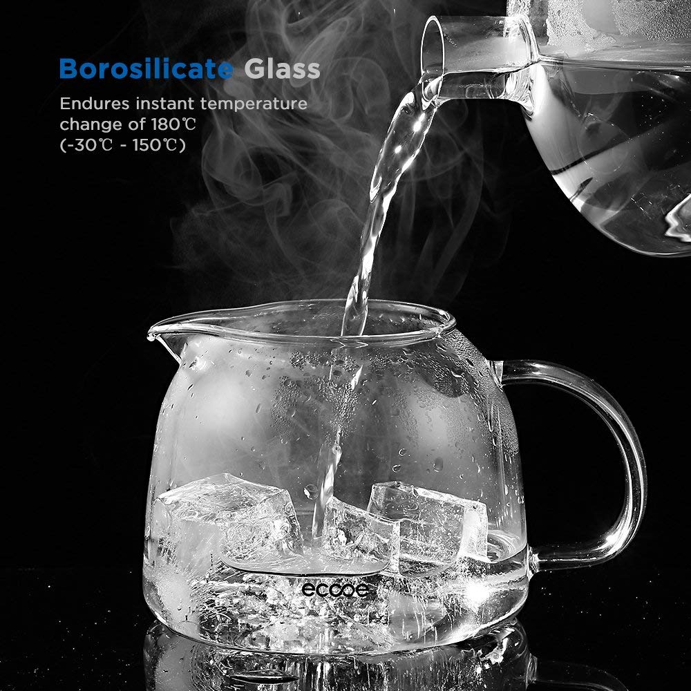 ecooe 1000ml Teekanne Glas Teebereiter mit Abnehmbare Edelstahl-Sieb Glaskanne