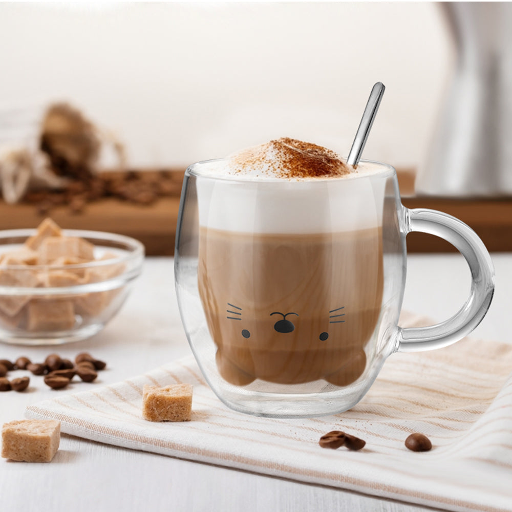ecooe Süße Tasse Katze Doppelwandige Gläser 290ml Latte Macchiato Gläser Cappuccino Tassen Kaffeetasse Doppelwandig Kaffeeglas Teegläser Geburtstag Valentinstag Geschenke für Frauen Mütter Kinder
