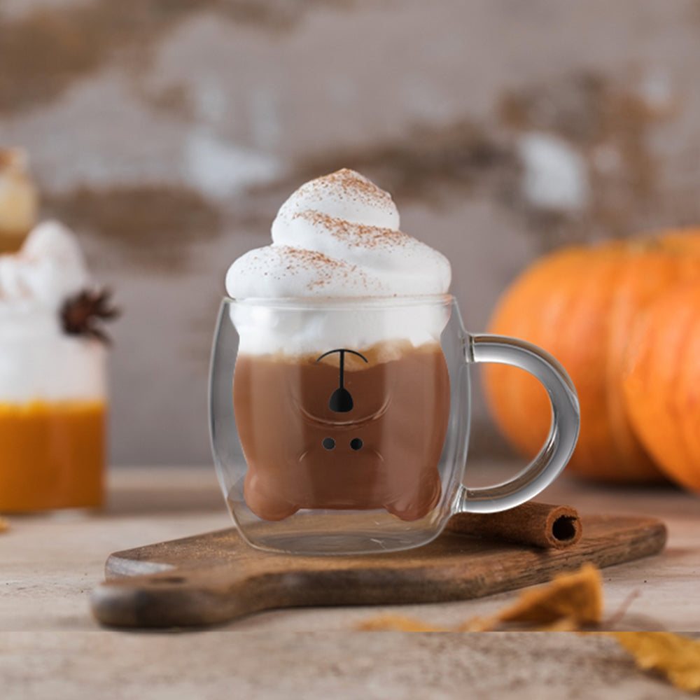 ecooe Süße Tassen Bär Doppelwandige Gläser 280ml Latte Macchiato Gläser Cappuccino Tasse Bär Kaffeetasse Doppelwandig Kaffeeglas Teegläser Geburtstag Valentinstag Geschenke für Frauen Männer Kinder