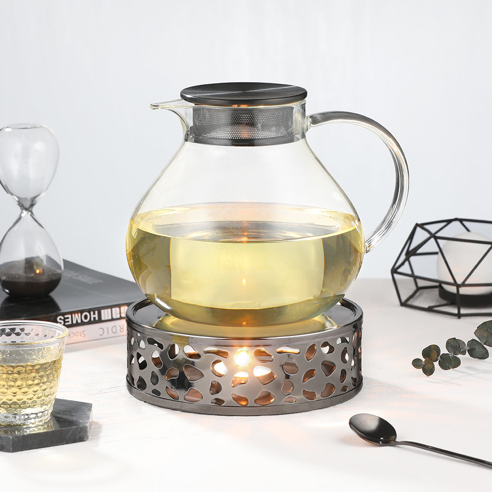 ecooe 1400ml Glass Teapot with Removable Stainless Steel Filter Glass Jug Heats on Stove for Loose Tea Fruit Scented Tea and Flowering Tea