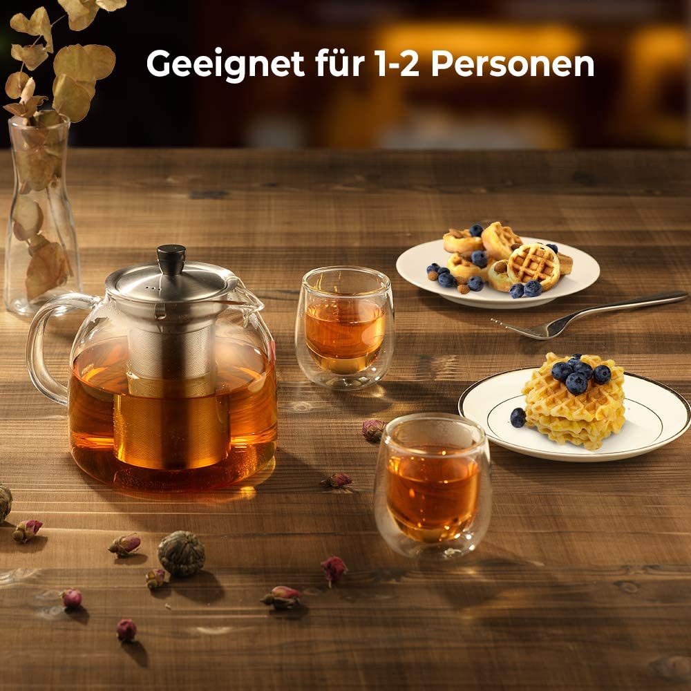 ecooe 1000ml Teekanne Glas Teebereiter mit Abnehmbare Edelstahl-Sieb Glaskanne