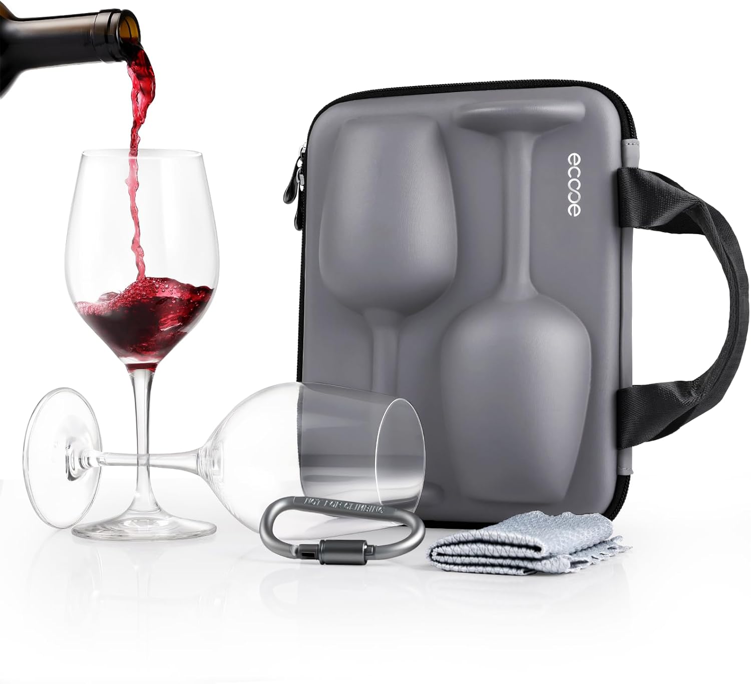 ecooe Weingläser Set mit 2 Gläser to go mit Schutzhülle + Reinigungstuch - Weingläser to go für Strandausflüge, Picknicks im Freien, Geschenk für Weinliebhaber, 380ml