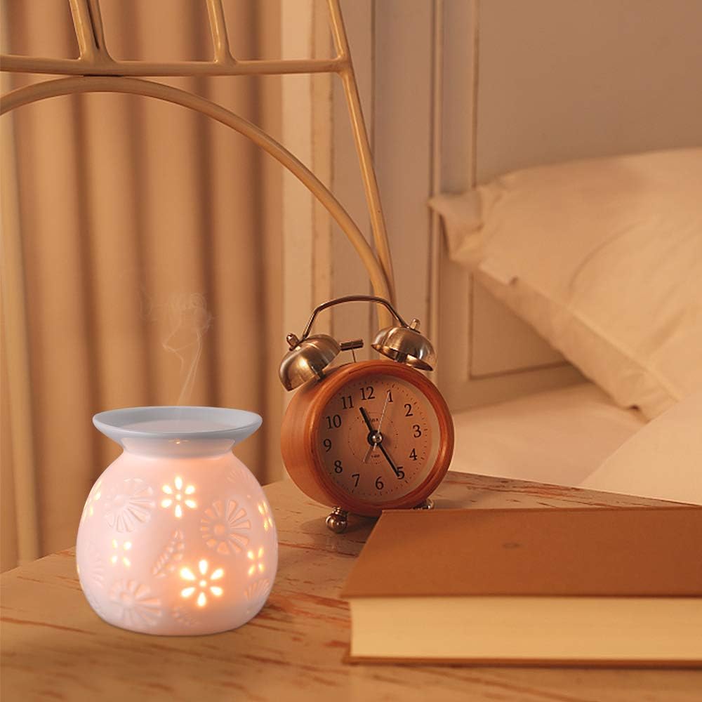 ecooe Aromalampe Teelichthalter Duftlampe aus Keramik weiß mit der Candle Löffel Aroma Diffuser