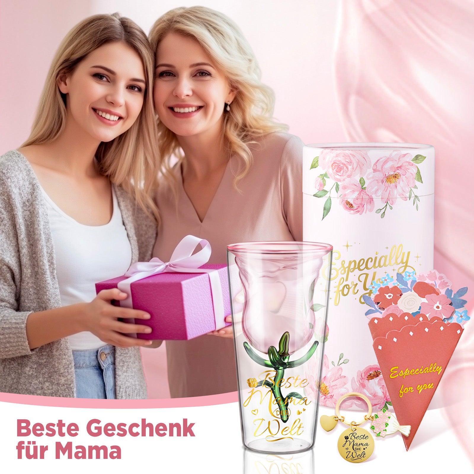 glastal Wine Glass Gift for Mum - Best Mum in the World Gift Box with Keyring Greeting Card, 200 ml Double-Walled Glasses Red Wine Glasses Gifts for Mum for Birthday Christmas Mother's Day