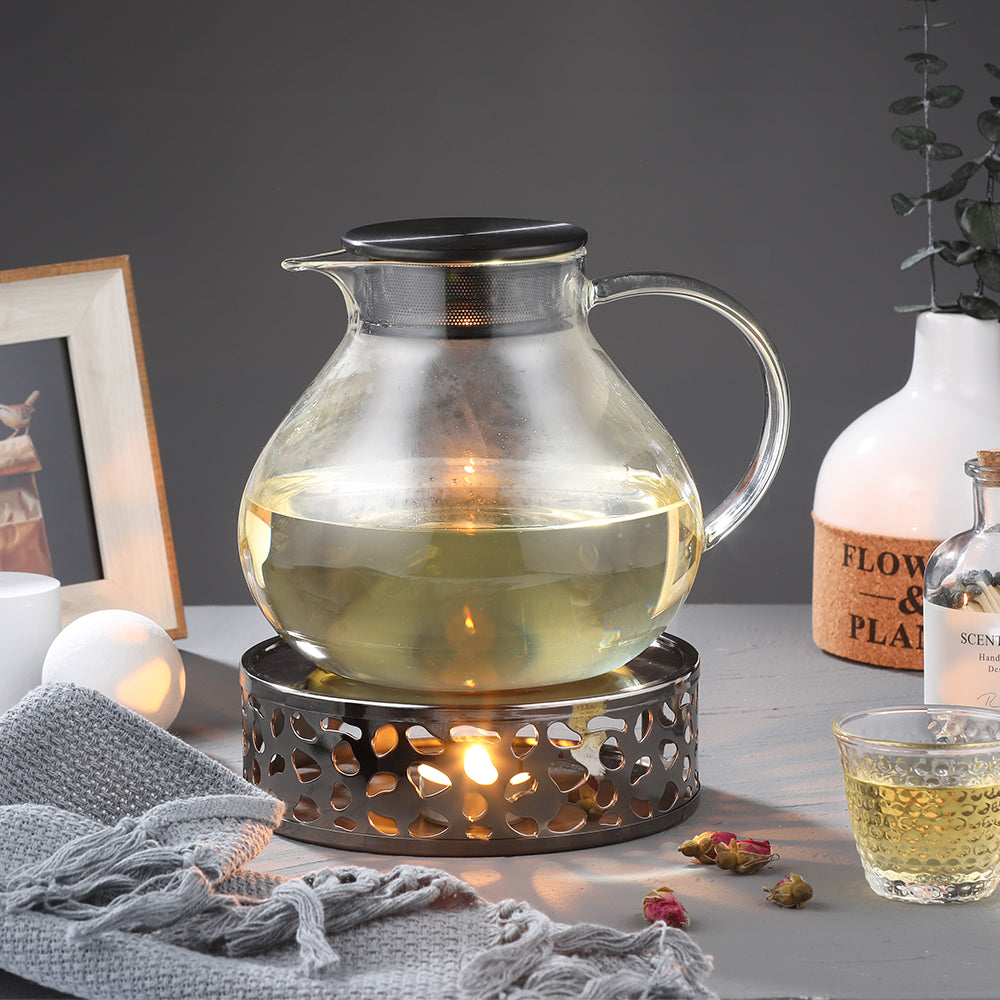 ecooe 1400ml Glass Teapot with Removable Stainless Steel Filter Glass Jug Heats on Stove for Loose Tea Fruit Scented Tea and Flowering Tea