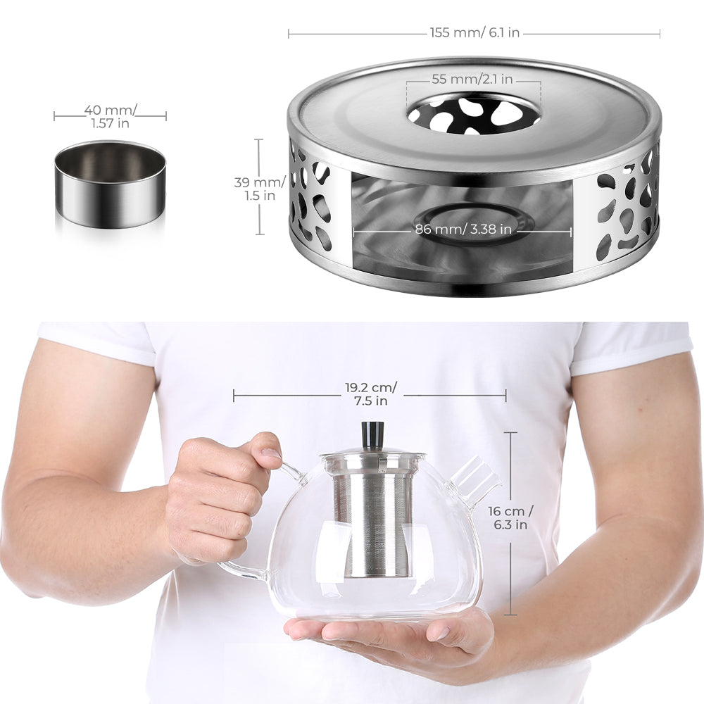 Ecooe 1.5L Teekanne mit Stövchen, Teekanne Glas und Teewärmer Edelstahl