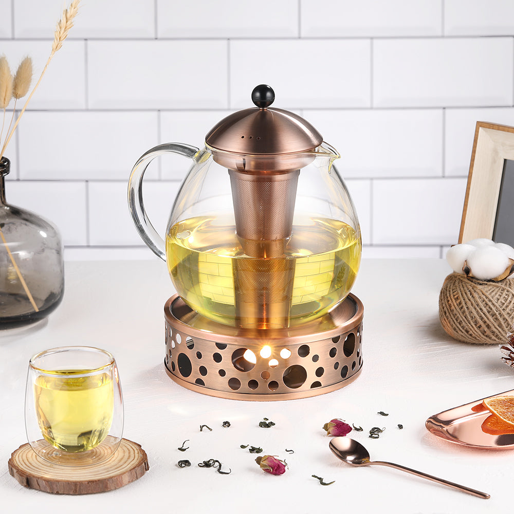 glastal 1500ml Glass Bronze Teapot with 18/8 Stainless Steel Tea Strainer, Borosilicate Glass Teapot, Glass Teapot Suitable for Tea Warmer