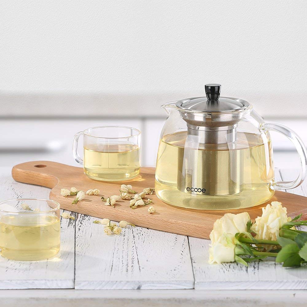 ecooe 1000ml Teekanne Glas Teebereiter mit Abnehmbare Edelstahl-Sieb Glaskanne