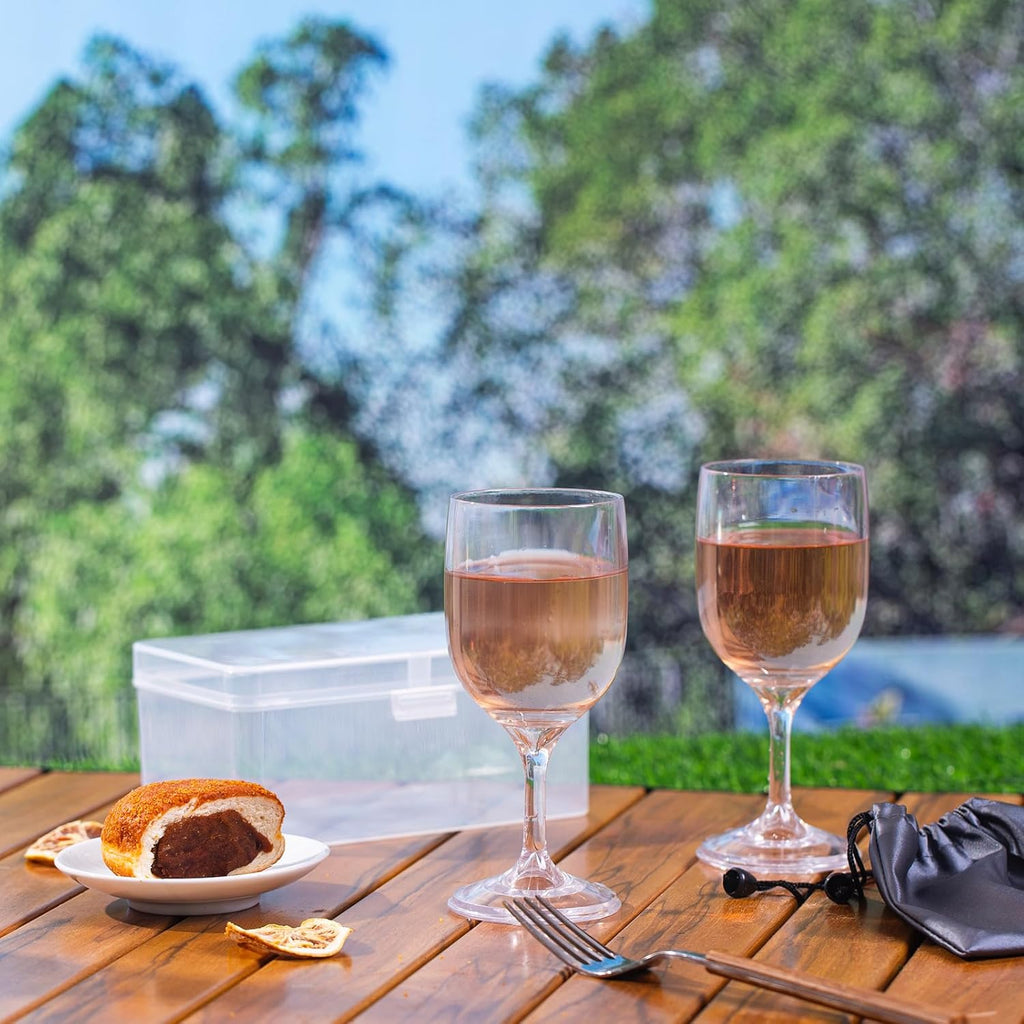 ecooe Weingläser Kunststoff to go, 200ml Camping Weinglaser 2er Set, Moderne Rotweingläser Weißwein und Sektgläser mit Wasserdichter Tasche und Praktischer Box für Reisen Camping Outdoor Picknick