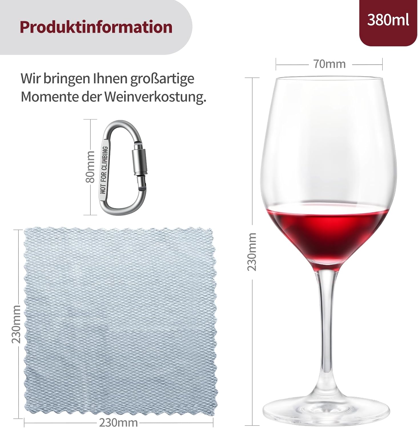 ecooe Weingläser Set mit 2 Gläser to go mit Schutzhülle + Reinigungstuch - Weingläser to go für Strandausflüge, Picknicks im Freien, Geschenk für Weinliebhaber, 380ml