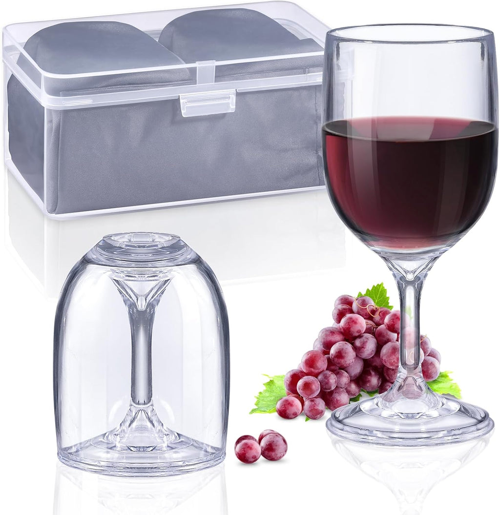 ecooe Weingläser Kunststoff to go, 200ml Camping Weinglaser 2er Set, Moderne Rotweingläser Weißwein und Sektgläser mit Wasserdichter Tasche und Praktischer Box für Reisen Camping Outdoor Picknick