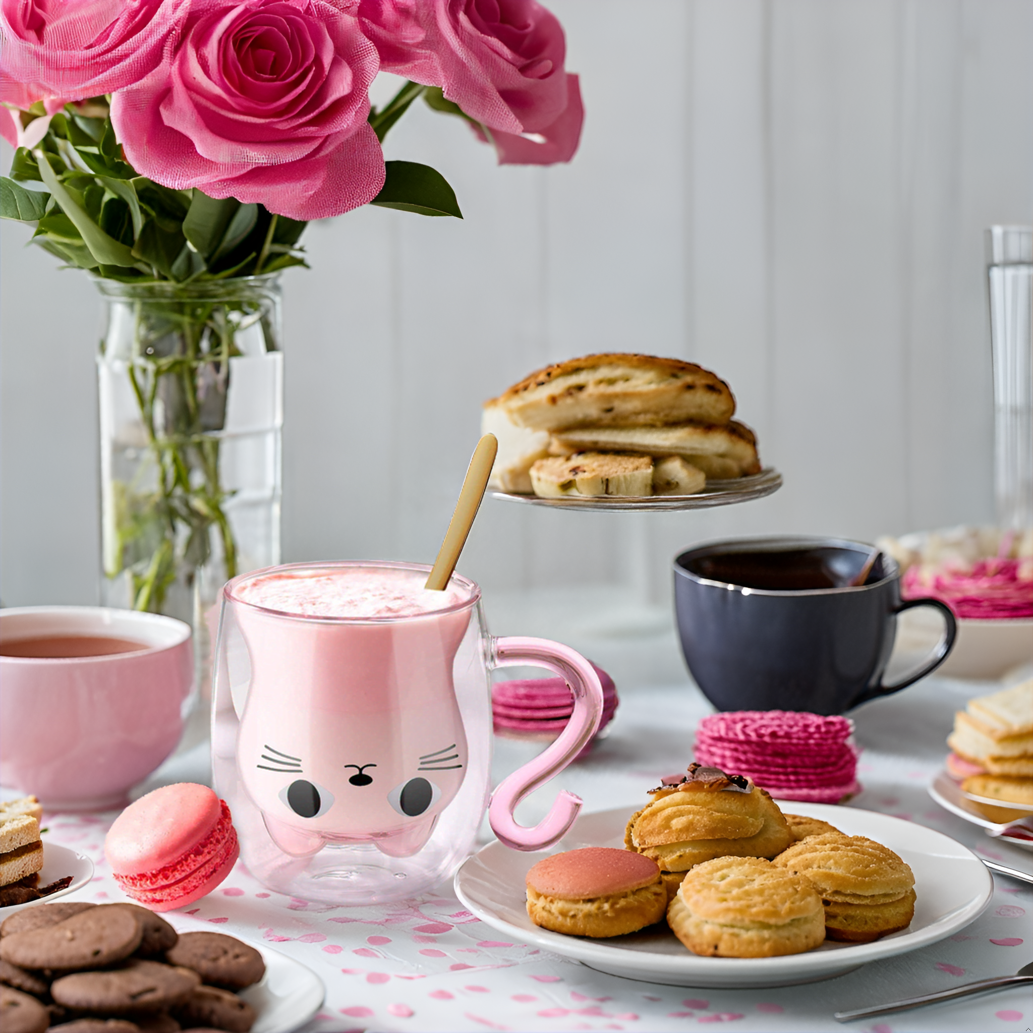 ecooe Doppelwandige Süße katze Latte Macchiato Gläser Kaffeetasse 290ml Kaffeeglas Teegläser für Cappuccino,Latte Macchiato,Tee, Milch, EIS, Bier, Geburtstag Valentinstag Geschenke für Frauen Kinder
