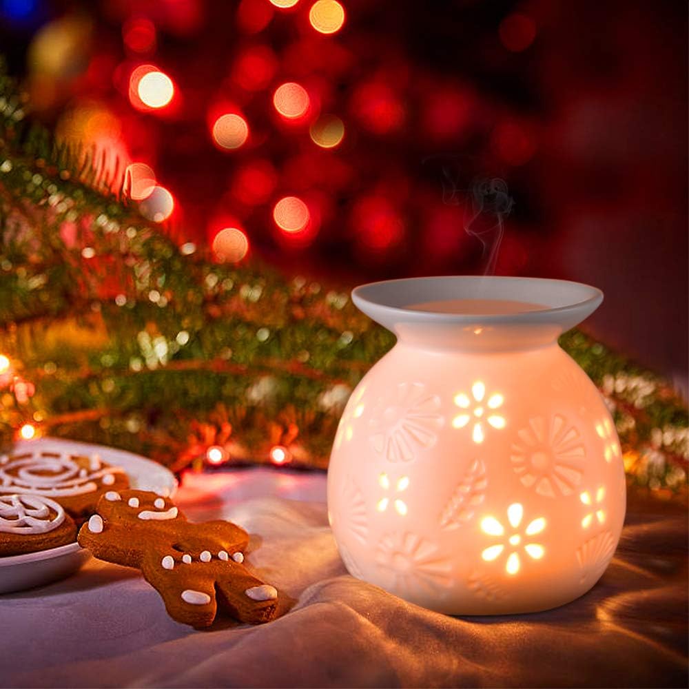 ecooe Aromalampe Teelichthalter Duftlampe aus Keramik weiß mit der Candle Löffel Aroma Diffuser