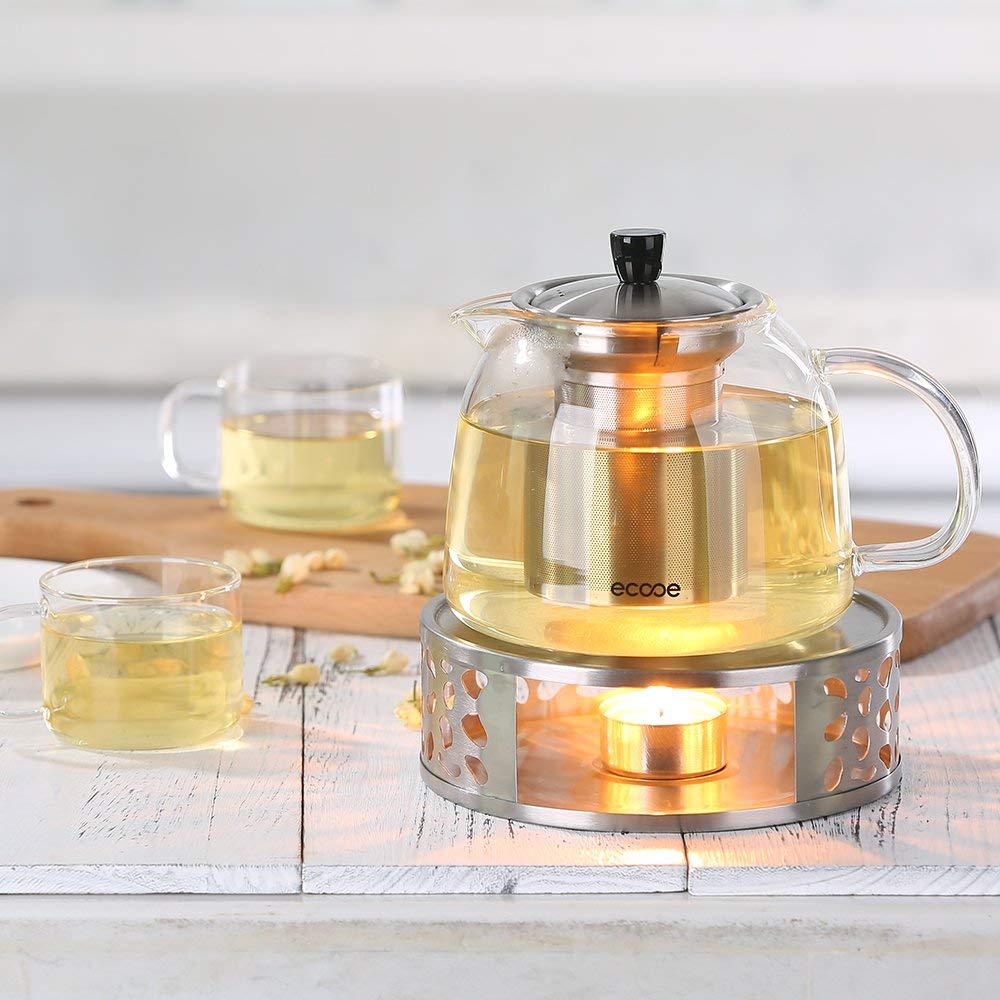 ecooe 1000ml Teekanne Glas Teebereiter mit Abnehmbare Edelstahl-Sieb Glaskanne