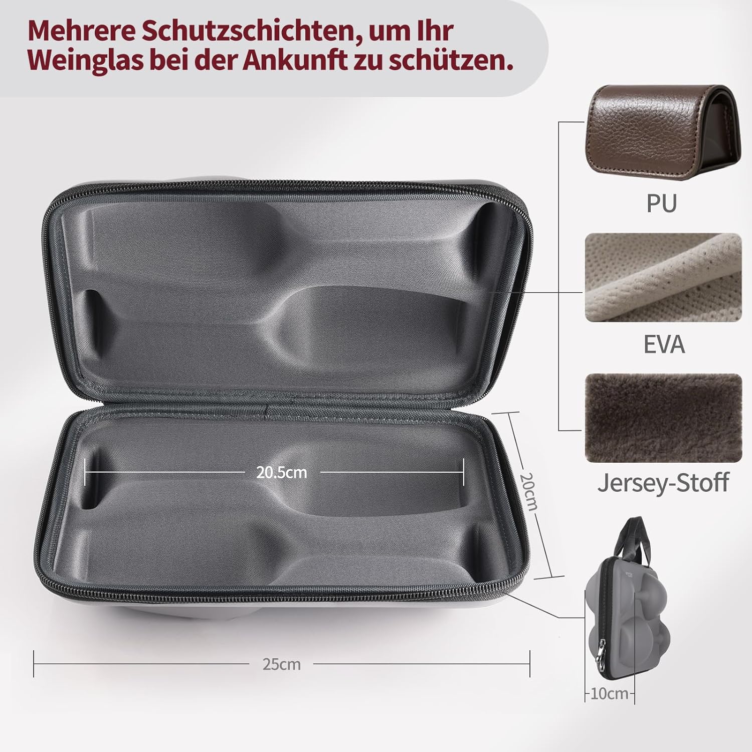 ecooe Weingläser Set mit 2 Gläser to go mit Schutzhülle + Reinigungstuch - Weingläser to go für Strandausflüge, Picknicks im Freien, Geschenk für Weinliebhaber, 380ml