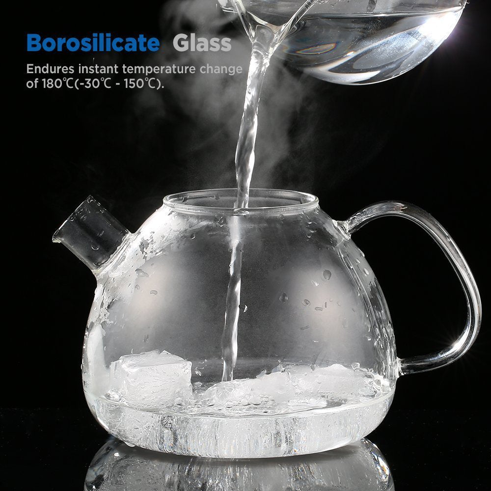 ecooe Original 1500ml Bronze Teekanne aus Glas Borosilikat Glas Teebereiter mit Abnehmbare 18/8 Edelstahl-Sieb Rostfrei Hitzebeständig für Schwarzen Tee Grüner Tee Fruchttee Duftender Tee Teebeutel