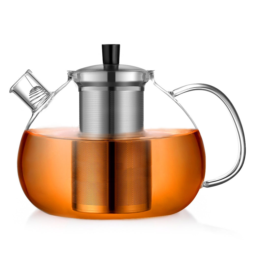 ecooe Original 2000ml Silberne Teekanne aus Glas Borosilikat Glas Teebereiter mit Abnehmbare 18/8 Edelstahl-Sieb Rostfrei Hitzebeständig für Schwarzen Tee Grüner Tee Fruchttee Duftender Tee Teebeutel