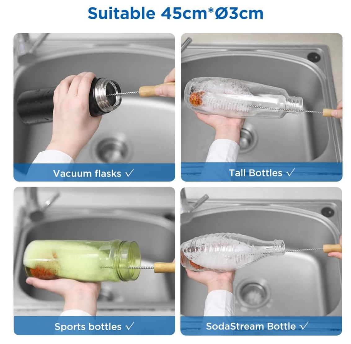 ecooe Kratzfreie Flaschenbürste Lang Set (35cm+33cm)