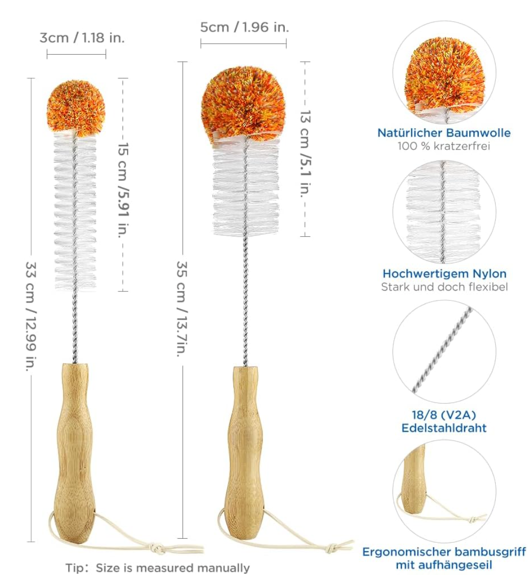 ecooe Kratzfreie Flaschenbürste Lang Set (35cm+33cm)