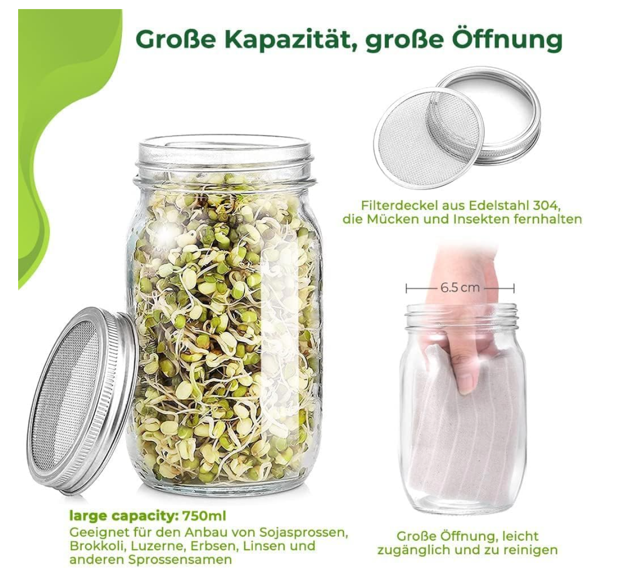 ecooe Sprossen Keimglas 1er Set keimgläser