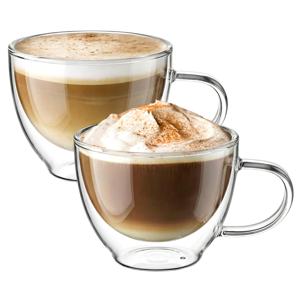 Ecooe Double-Walled Cups for Coffee, Cappuccino and Latte Macchiato, 2-Piece Set, Thermal Drinking Glasses, 300-450 ml (Full Capacity)