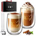 glastal Premium Double-Walled Latte Macchiato Glasses Set of 2 | Mum | - Without Sealed Hole - 350 ml Double-Walled Coffee Glasses Drinking Glasses Gifts for Mum for Birthday Mother's Day Anniversary