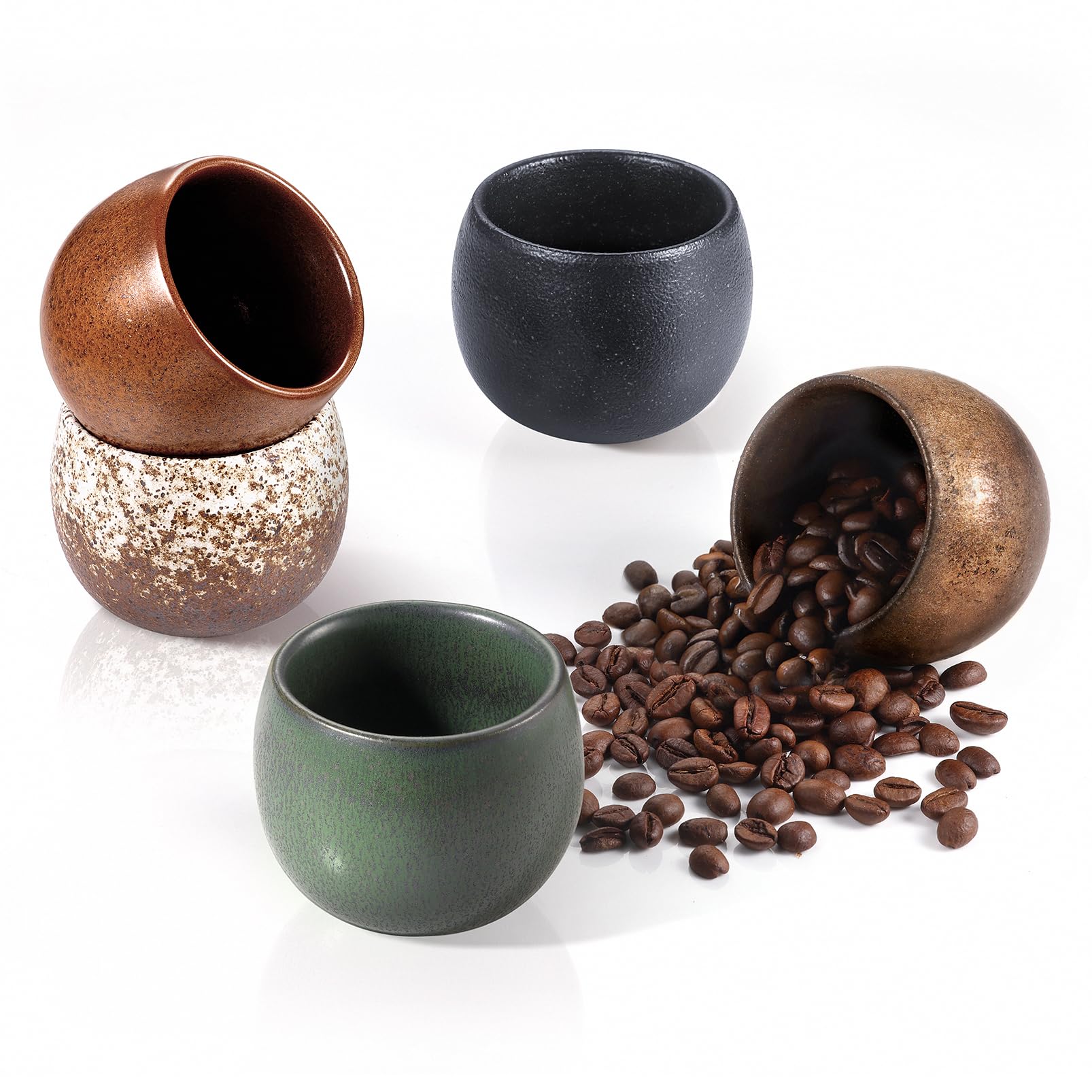 ecooe Espresso Cups, Thick-Walled, Made of Stoneware, Set of 5, 90 ml, Handmade Coffee Cups, Tea Cups, Gifts for Women, Men, Best Friend, Partner, Christmas Gifts