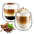 glastal 250 ml Double-Walled Latte Macchiato Glasses, Set of 2, Borosilicate Glass, Coffee Cups, Glasses for Coffee, Cappuccino, Latte, Tea, Ice Cream, Iced Tea, Iced Americano, Milk, Juice, Beer