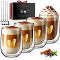 glastal Premium Double-Walled Latte Macchiato Glasses, Set of 4, Heart, Without Sealed Hole, 350 ml, Double-Walled Coffee Glasses, Drinking Glasses, Gifts for Women, Girlfriend, Birthday, Valentine's