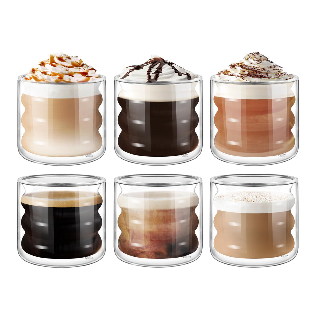 ecooe Unique Spiral Glasses 120 ml Espresso Glasses Double-Walled Espresso Cups Glass Set of 6 Double-Walled Coffee Glasses Tea Glasses Espresso Cups Set for Tea, Milk, Gift for Women