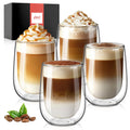 glastal 350 ml Double-Walled Latte Macchiato Glasses, Set of 4, Borosilicate Glass, Coffee Cups, Glasses for Coffee, Cappuccino, Latte, Tea, Ice Cream, Iced Tea, Iced Americano, Milk, Juice, Beer