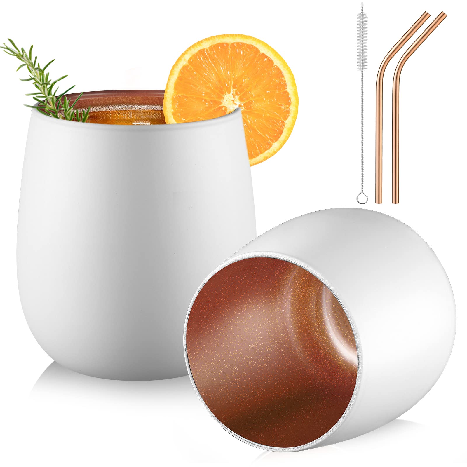 glastal 450ml*2 Einschichtiges Gin Gläser Weiß Matt Wassergläser mit Roségold Blinkende Innenwand, Borosilikat Trinkgläser Latte Macchiato Gläser Teegläser Whiskygläser Weingläser Weihnachten Geschenk