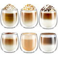 glastal 250 ml Double-Walled Latte Macchiato Glasses, Set of 6, Borosilicate Glass, Coffee Cups, Glasses for Coffee, Cappuccino, Latte, Tea, Ice Cream, Iced Tea, Iced Americano, Milk, Juice, Beer