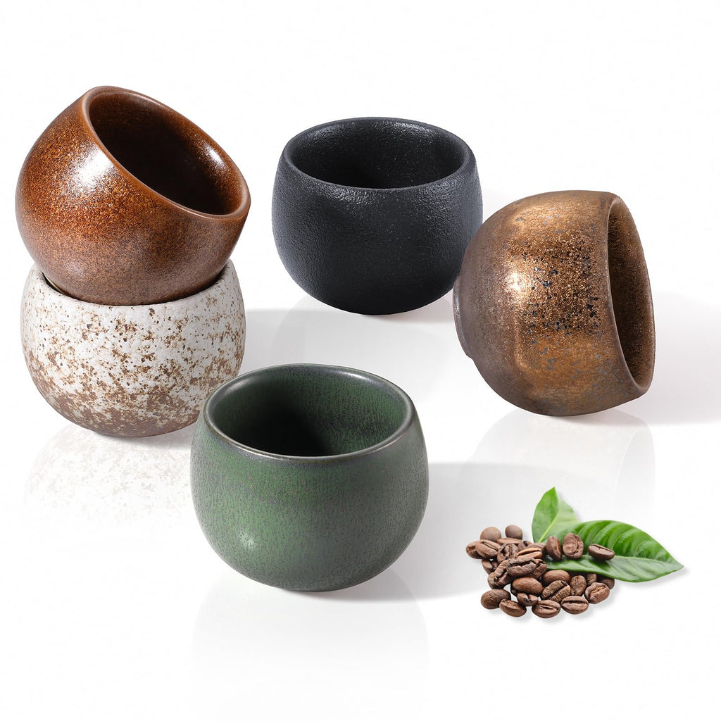 ecooe Espresso Cups Thick-Walled Stoneware Set of 5 50 ml, Handmade Porcelain Coffee Cups, Ceramic Tea Cups Gifts for Women Men Best Friend Partner, Christmas Gifts Visit the ecooe Store