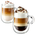 glastal 350 ml x 2 Double-Walled Cappuccino Cups Latte Macchiato Glasses Coffee Glasses Tea Glasses with Handle Borosilicate Glass Coffee Cups Glass Set Double Wall Glasses Coffee Mug Christmas Gifts