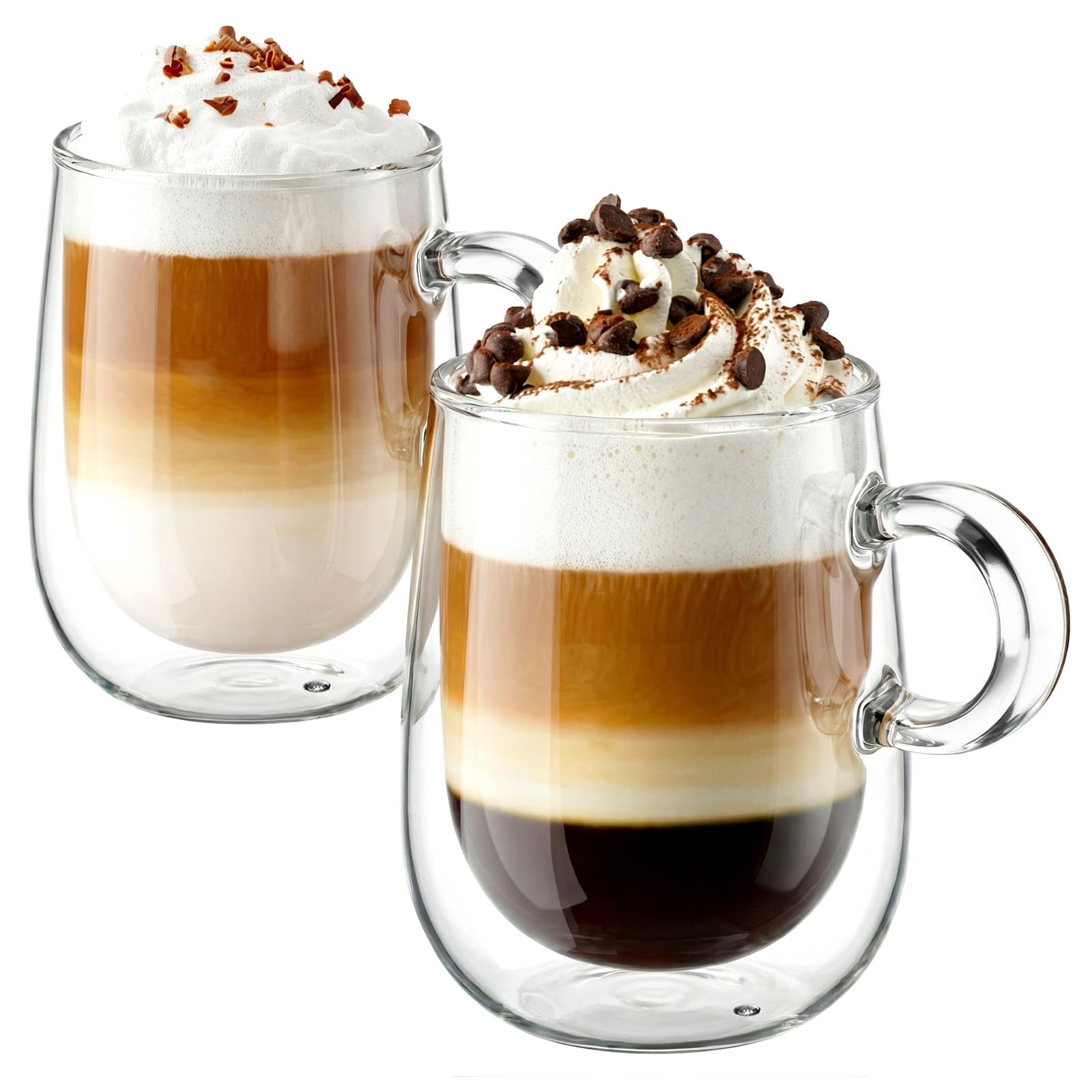 glastal 350 ml x 2 Double-Walled Cappuccino Cups Latte Macchiato Glasses Coffee Glasses Tea Glasses with Handle Borosilicate Glass Coffee Cups Glass Set Double Wall Glasses Coffee Mug Christmas Gifts