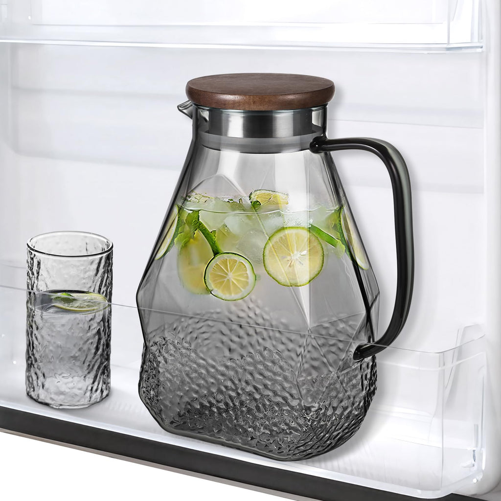 ecooe Glass Carafe 1.8 L Water Carafe for Fridge Door, Carafe Glass with Lid, Black Fridge Jug Water Jug Glass Jug for Hot/Cold Water, DIY Drinks, Iced Tea, Juice, Milk, Tea, Coffee