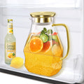 ecooe Glass Carafe 1.8 L Water Carafe for Fridge Door, Carafe Glass with Stainless Steel Lid, Fridge Jug Water Jug Glass Jug for Hot/Cold Water, DIY Drinks, Iced Tea, Juice, Milk, Tea, Coffee