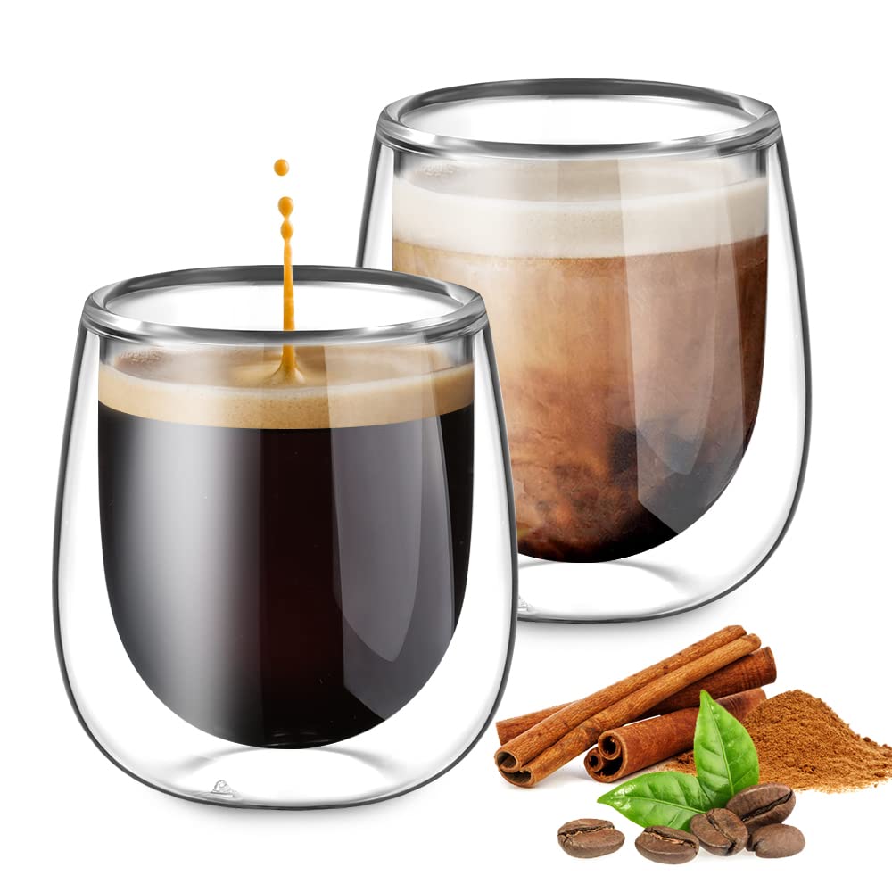 glastal 100 ml Double-Walled Espresso Cups, Espresso Glasses, Set of 2, Borosilicate Glass, Coffee Cups, Glasses for Coffee, Espresso, Latte, Iced Americano, Tea, Ice Cream, Milk, Juice