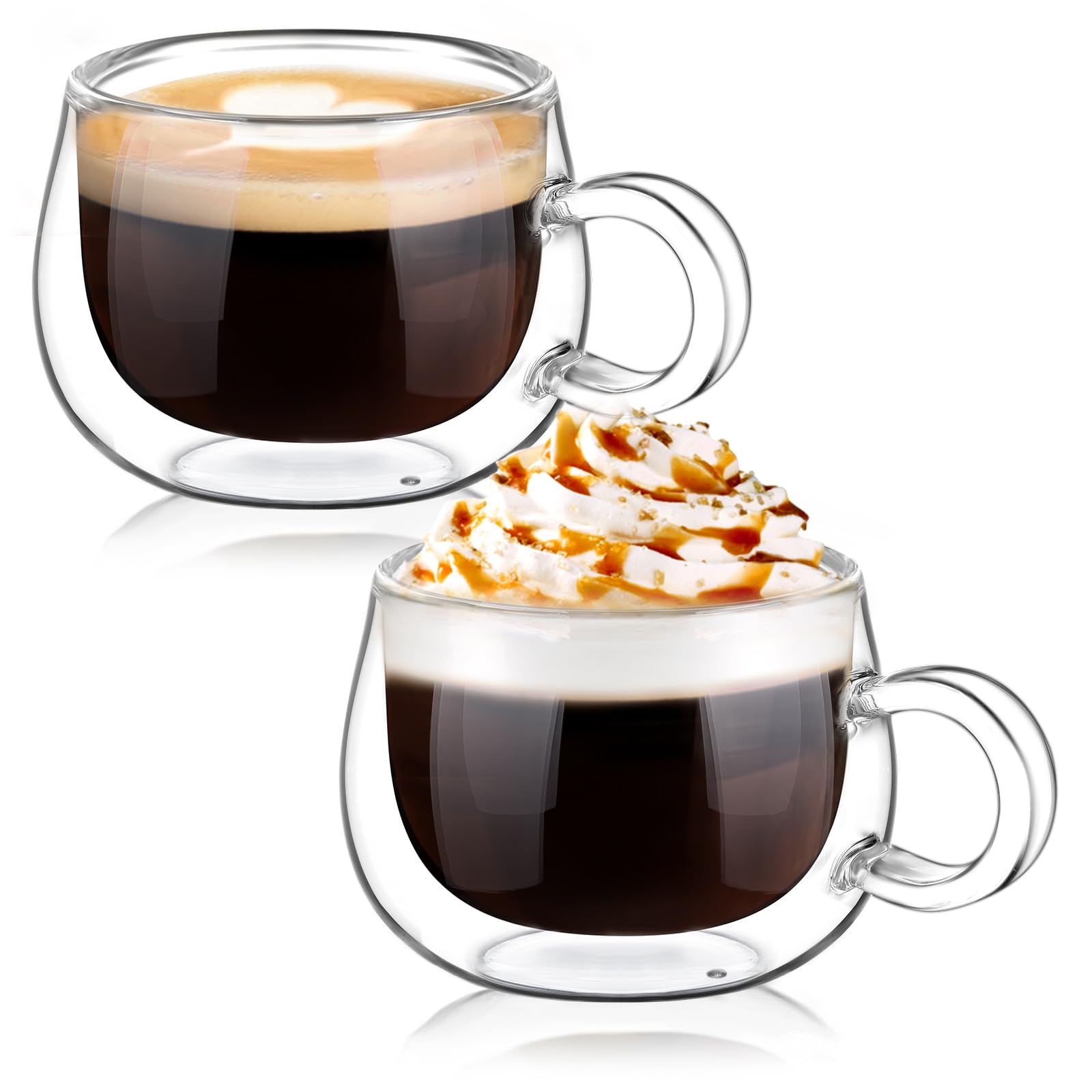 glastal 120 ml x 2 Espresso Cups Double-Walled Espresso Glasses Cup Borosilicate Glass Coffee Cups Glass Coffee Glasses Tea Glasses Set with Handle for Macchiato, Latte, Tea, Ice Cream, Milk